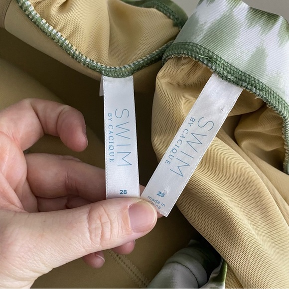 Cacique SWIM Tankini Bathing Suit Set 28 Plus Green Washy Stripes - Picture 12 of 15